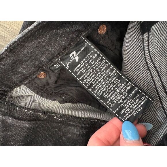 7 For All Mankind Pleated Mega Flare Jeans In Washed Black Size 26 - Picture 6 of 7